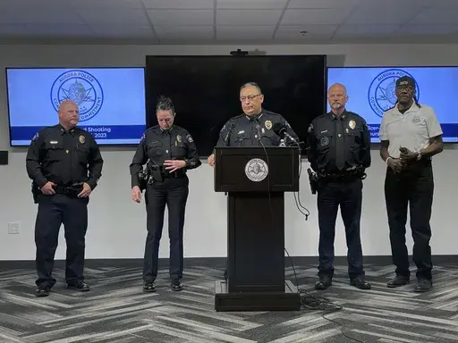 Aurora Interim Chief of Police Art Acevedo speaks during a press conference, Friday, June 9, 2023 in Aurora, Colo. Aurora Police planned to release body camera footage showing an officer fatally shooting a 14-year-old Black boy they say was armed with a pellet gun. (Grace Smith/The Denver Post via AP)