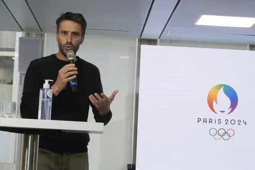 Paris Organising Committee of the 2024 Olympic and Paralympic Games President Tony Estanguet gives a press conference, in Saint-Denis, north of Paris, France, Wednesday, May 17, 2023. "The French capital detailed plans for a Pride House that will celebrate LGBTQ people during the Olympics and Paralympics next year and the chief Paris Games organizer pledged that Olympians and campaigners will be given "plenty of opportunities" to speak for LGBTQ rights at the sports showcase. (AP Photo/Thibault 