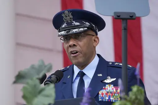 Chairman of the Joint Chiefs of Staff Air Force Gen. CQ Brown speaks at the 156th National Memorial Day Observance in the Memorial Amphitheater at Arlington National Cemetery in Arlington, Va., Monday, May 27, 2024. The forced U.S. troop withdrawals from bases in Niger and Chad and the potential to shift some troops to other nations in West Africa will be key issues as the top U.S. military officer meets with his counterparts this week at a chiefs of defense conference. Gen. CQ Brown, chairman o