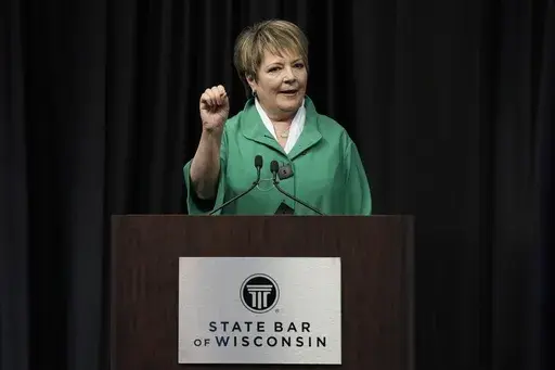 Wisconsin Supreme Court candidate Democratic-supported Janet Protasiewicz participates in a debate Tuesday, March 21, 2023, in Madison, Wis. (AP Photo/Morry Gash)