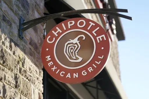 The Chipotle Mexican Grill logo hangs outside a restaurant location, Dec. 20, 2022, in Westwood, Mass. A lawsuit over a salad has been tossed. Sweetgreen said Thursday, April 6, 2023, that it will change the name of one of its salads in response to a lawsuit filed earlier this week by Chipotle. (AP Photo/Steven Senne, File)