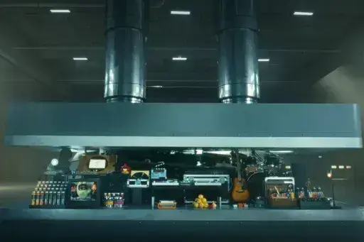 In this image taken from a video advertisement, a hydraulic press crushes an array of creative instruments .The newly-released ad promoting Apple's new iPad Pro has struck quite a nerve online. (Apple via AP)