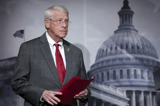 Senate Armed Services Committee Ranking Member Roger Wicker, R-Miss., meets with reporters during a news conference at the Capitol in Washington, Jan. 11, 2024. The top Republican on a Senate committee that oversees the U.S. military is making an argument for aggressively increasing defense spending over negotiated spending caps. Sen. Roger Wicker, a Mississippi Republican, is releasing a plan for a “generational investment” that seeks to deter coordinated threats from U.S. adversaries like 