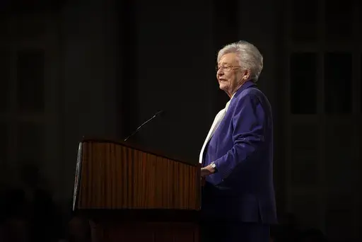 Alabama Gov. Kay Ivey delivers the State of the State address at the state Capitol, Feb. 6, 2024, in Montgomery, Ala. Ivey on Wednesday, March 20, signed legislation that would ban diversity, equity and inclusion programs at public schools, universities and state agencies and prohibit the teaching of “divisive concepts” including that someone should feel guilty because of their race or gender. (The Montgomery Advertiser via AP, File)