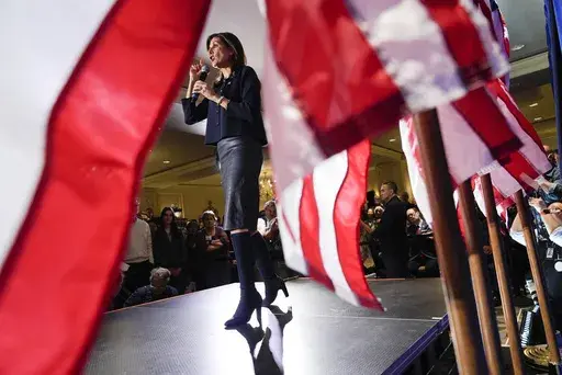 Republican presidential candidate former UN Ambassador Nikki Haley speaks at a campaign event, March 1, 2024, in Washington. Haley has suspended her Republican presidential campaign. The former South Carolina governor ended her White House bid Wednesday, March 6. (AP Photo/Jacquelyn Martin, File)