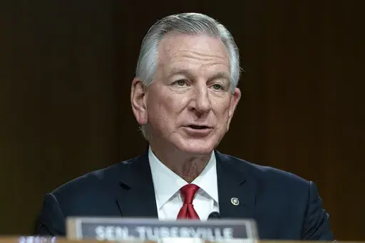 Sen. Tommy Tuberville, R-Ala., speaks during the Senate Agriculture, Nutrition, and Forestry Subcommittee on Commodities, Risk Management, and Trade on Commodity Programs, Credit and Crop Insurance hearing at Capitol Hill in Washington, Tuesday, May 2, 2023. Tuberville is facing backlash for remarks he made about white nationalists in an interview about his blockade of military nominees, saying that while Democrats may consider such people to be racist, “I call them Americans.” Tuberville's 