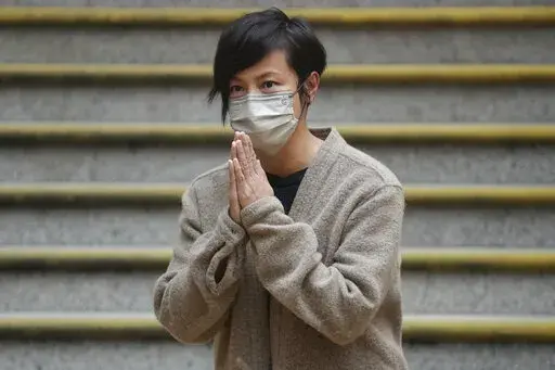 Hong Kong activist and music star Denise Ho is released from Western Police Station after more than twenty-four hours in custody Thursday, Dec. 30. 2021. Hong Kong police arrested her Wednesday in relation to colonial-era charges of sedition, because she was connected to Stand News, which closed Wednesday after police raided its office and arrested its senior staff. (AP Photo/Vincent Yu)