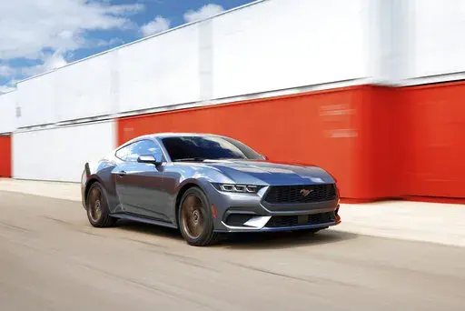 This photo provided by Ford shows the 2024 Ford Mustang, a muscle car that might be the last V8-powered Mustang from the brand. (Courtesy of Ford Motor Co. via AP)