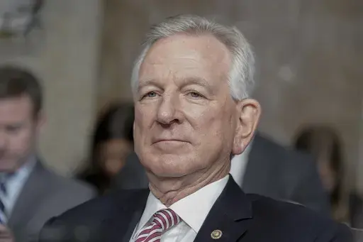 Sen. Tommy Tuberville, R-Ala., listens during the Senate Armed Services Committee hearing to examine the nomination of Army Lt. Gen. Randy George to be reappointment to the grade of general and to be Chief of Staff of the Army, July 12, 2023, on Capitol Hill in Washington. Tuberville is waging an unprecedented campaign to try and change Pentagon abortion policy by holding up hundreds of military nominations and promotions, leaving key positions unfilled and raising concerns at the Pentagon about
