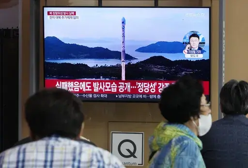 A TV screen shows an image of North Korea's rocket launch during a news program at the Seoul Railway Station in Seoul, South Korea, on June 1, 2023. The United States and its allies clashed with Russia and China on Friday, June, 2, over North Korea’s failed launch of a military spy satellite this week in violation of multiple U.N. Security Council resolutions, which Moscow and Beijing refused to condemn.(AP Photo/Ahn Young-joon)
