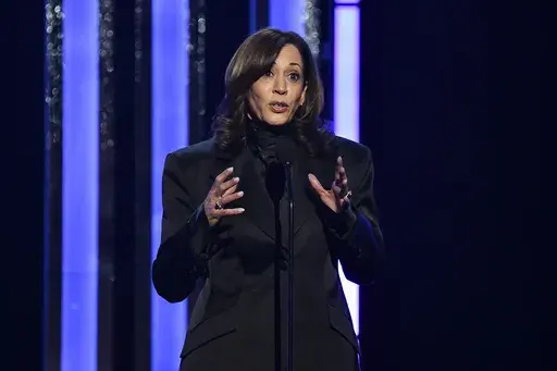 Former Vice President Kamala Harris accepts the chairman's award during the 56th NAACP Image Awards on Saturday, Feb. 22, 2025, in Pasadena, Calif. (Photo by Richard Shotwell/Invision/AP)
