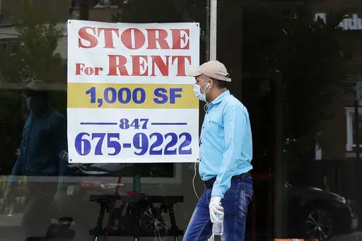 A Store For Rent sign is displayed at a retail property in Chicago, on June 20, 2020. Predictions of a recession combined with high interest rates and inflation make it a daunting time to enter the real estate market. That doesn’t make it the wrong time in all cases, though. Small-business owners looking for commercial property should consider their business’s growth stage, along with the cost of borrowing and how that might change what down payment they can afford. (AP Photo/Nam Y. Huh, Fil