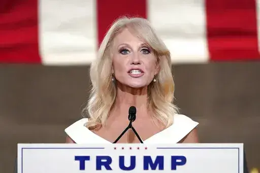 White House counselor Kellyanne Conway tapes her speech for the third day of the Republican National Convention from the Andrew W. Mellon Auditorium in Washington, Aug. 26, 2020. Republicans hoping to emerge from crowded primaries this year spent tens of thousands of dollars hiring operatives with ties to former President Donald Trump, including Conway, hoping those connections would give them a leg up on landing critical endorsements that would help them win.(AP Photo/Susan Walsh, File)