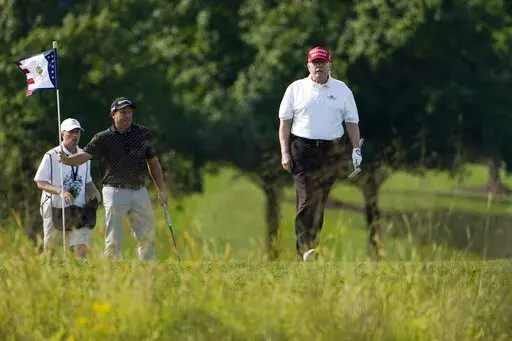 Former President Donald Trump plays golf at Trump National Golf Club in Sterling, Va., Tuesday, Sept. 13, 2022. (AP Photo/Manuel Balce Ceneta)