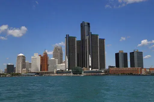 The Detroit skyline is shown from the Detroit River on May 12, 2020.  Detroit's mayor believes tens of thousands of residents in the majority-Black city were missed in the 2020 census. (AP Photo/Paul Sancya, File)