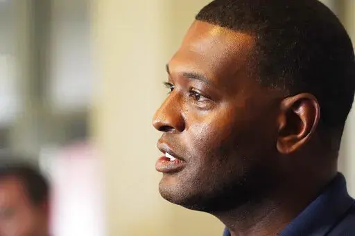 Environmental Protection Agency Administrator Michael S. Regan discusses elements of a coordinated response of federal, state and city agencies, that he hopes will help deal with the city's long-standing water problems, during a Wednesday news briefing, Sept. 7, 2022, in Jackson, Miss. Regan returned to Jackson on Sept. 26, 2022, to meet with officials about developing a plan to fix the city’s troubled water system. (AP Photo/Rogelio V. Solis, File)
