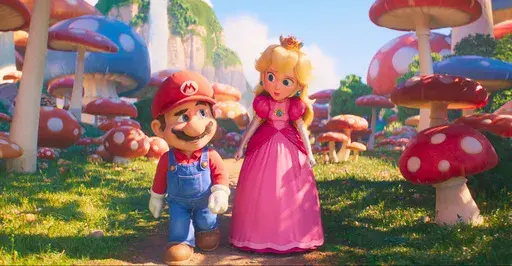This image released by Nintendo and Universal Studios shows Mario, voiced by Chris Pratt, left, and Princess Peach, voiced by Anya Taylor-Joy, in Nintendo's "The Super Mario Bros. Movie." (Nintendo and Universal Studios via AP)