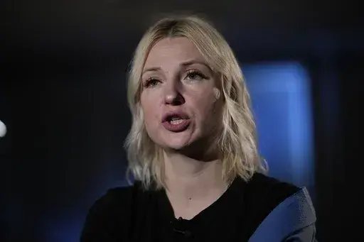 Yekaterina Duntsova, a Russian journalist speaks during her interview with the Associated Press in Moscow, Russia, Saturday, Dec. 9, 2023. Duntsova, a little-known journalist and mom-of-three from a small town in western Russia, hopes to force President Vladimir Putin into a run-off in Russia's next presidential vote scheduled for March, despite her political inexperience and analysts' assessments that the Kremlin leader's reelection is all but assured. (AP Photo)