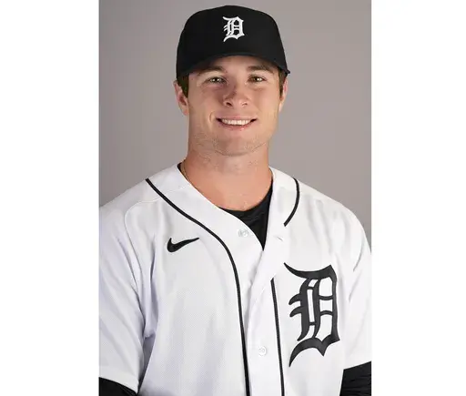This is a 2023 photo of Colt Keith of the Detroit Tigers baseball team. This image reflects the Tigers active roster as of Friday, Feb. 24, 2023, when this image was taken in Lakeland, Fla. The Tigers made an unusual bet on a player with no major league experience, agreeing Sunday, Jan. 28, 2024 to a six-year contract with 22-year-old Colt Keith that guarantees the infield prospect $28,642,500. (AP Photo/David J. Phillip, file)