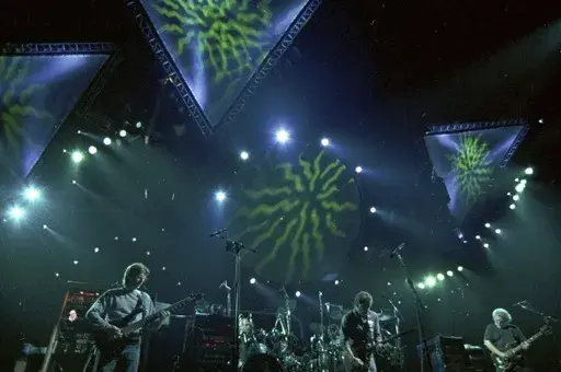 The Grateful Dead performs in Oakland, Calif., in 1993. The band has broken the record for the most Top 40 albums to chart on the Billboard 200. The Grateful Dead pulled out ahead of Elvis Presley and Frank Sinatra with 59 total Top 40 entries on the chart Monday following the No. 25 debut of their archival release “Dave’s Picks, Volume 49: Frost Amphitheatre, Stanford U., Palo Alto, CA (4/27/85 & 4/28/85).” (AP Photo/Eric Risberg, File)