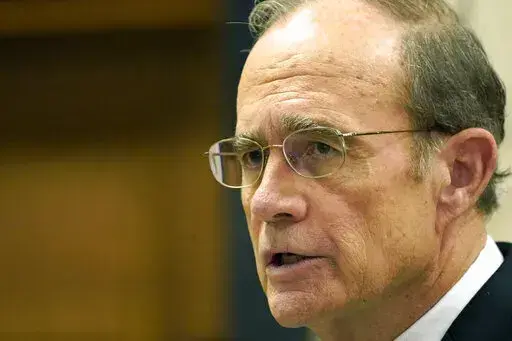 Mississippi Lt. Gov. Delbert Hosemann addresses state business leaders at the Mississippi Capitol in Jackson, Miss., during the Mississippi Economic Council's Capital Day, Thursday, Jan. 5, 2023. The gathering allows business and community leaders an opportunity to meet with state leaders and legislators to discuss the upcoming session. (AP Photo/Rogelio V. Solis)
