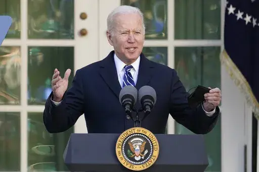 President Joe Biden speaks in the Rose Garden of the White House, in Washington, Nov. 19, 2021. Biden's administration is taking steps to expand availability of the life-saving COVID-19 antiviral treatment Paxlovid. It's trying to reassure doctors that there is ample supply for people at high risk of severe illness or death from the virus. (AP Photo/Alex Brandon, File)