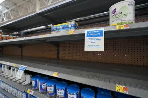 Shelves typically stocked with baby formula sit mostly empty at a store in San Antonio, Tuesday, May 10, 2022. A massive baby formula recall, combined with COVID-related supply chain problems, is getting most of the blame for the shortage that's causing distress for many parents across the U.S. But the nation's formula supply has long been vulnerable to this type of crisis, experts say, due to decades-old rules and policies that have allowed a handful of companies to corner nearly the entire U.S
