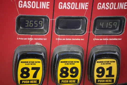 The prices of the various grades of gasoline available are displayed electronically on a pump at a filling station on Sept. 18, 2023, in Newcastle, Wyo. Oil prices have risen, meaning drivers are paying more for gasoline and truckers and farmers more for diesel. The increase also is complicating the global fight against inflation and feeding Russia's war chest to boot. (AP Photo/David Zalubowski, File)