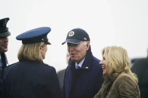 President Joe Biden and first lady Jill Biden arrive at Andrews Air Force Base, Md., Sunday, Nov. 26, 2023. (AP Photo/Stephanie Scarbrough)