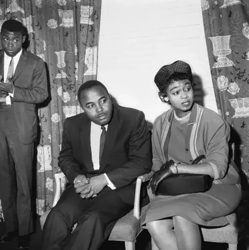 FILE - Christopher McNair, center left, and Maxine McNair, right, parents of Denise McNair, one of four African American girls who died in a church bombing in Birmingham, Ala., Sept. 15, hold a news conference at a hotel, Sept. 20, 1963, in New York. Maxine McNair, the last living parent of any of the children killed in the 1963 bombing of Birmingham's 16th Street Baptist Church, died Sunday, Jan. 2, 2022. She was 93. (AP Photo/File)
