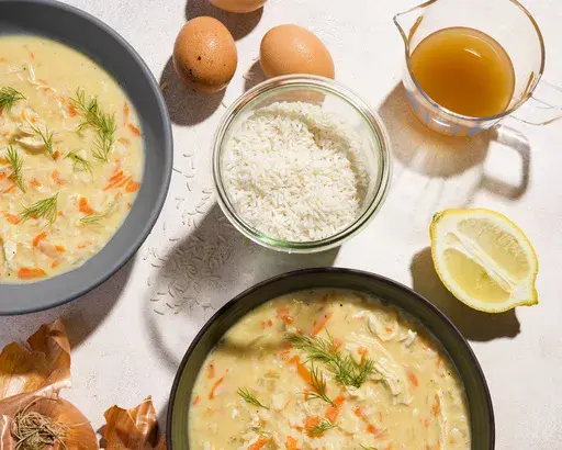 This image released by Milk Street shows a recipe for Greek egg-lemon soup. (Milk Street via AP)