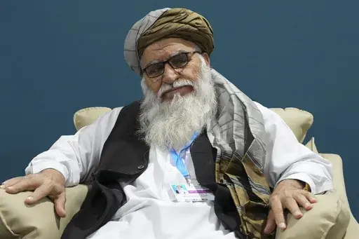 Matiul Haq Khalis, head of the National Environmental Protection Agency from Afghanistan, speaks to members of the media at the COP29 U.N. Climate Summit, Monday, Nov. 11, 2024, in Baku, Azerbaijan. (AP Photo/Peter Dejong)