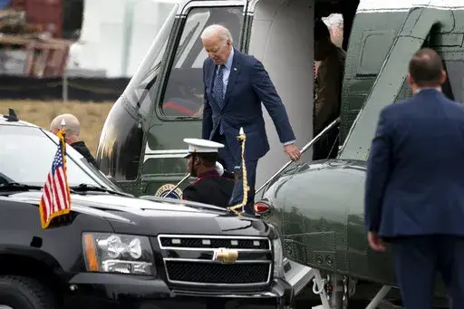 President Joe Biden arrives at Walter Reed National Military Medical Center in Bethesda, Thursday, Feb. 16, 2023. A skin lesion removed from Biden's chest last month was a basal cell carcinoma — a common form of skin cancer — his doctor said Friday, March 3, adding that no further treatment was required. (AP Photo/Andrew Harnik, File)