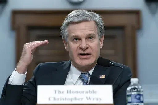 FBI Director Christopher Wray testifies before the House Appropriations subcommittee Commerce, Justice, Science, and Related Agencies budget hearing for Fiscal Year 2024, on Capitol Hill in Washington, Thursday, April 27, 2023. (AP Photo/Jose Luis Magana)
