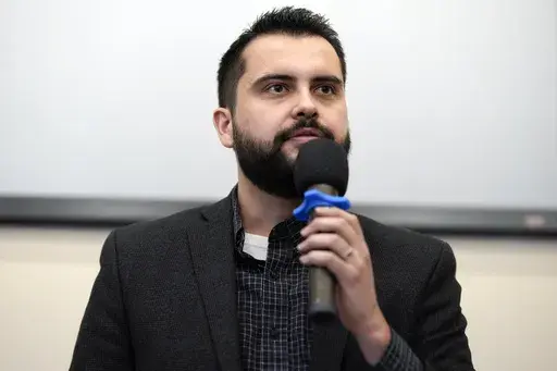 Former State Rep. Dave Williams speaks during a debate for the state Republican Party leadership position on Feb. 25, 2023, in Hudson, Colo. The Colorado Republican Party on Saturday, March 11, selected Williams as its new chairman. (AP Photo/David Zalubowski, File)