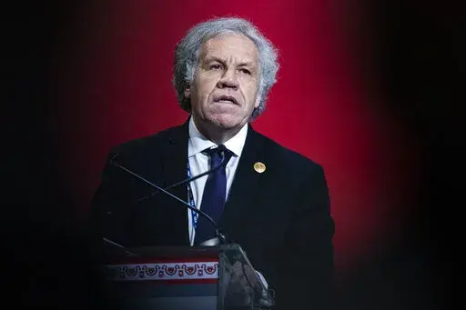 Secretary General of the Organization of American States, OAS, Luis Almagro addresses the OAS during the opening of the 52nd General Assembly of the OAS in Lima, Peru, Wednesday, Oct. 5, 2022. (AP Photo/Guadalupe Pardo)