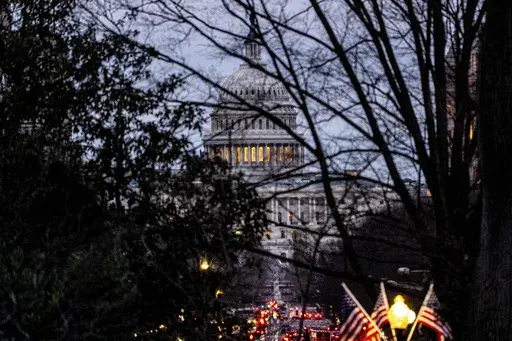 The Dome of the U.S. Capitol Building is visible from the South Lawn of the White House in Washington, Friday, March 1, 2024. (AP Photo/Andrew Harnik)