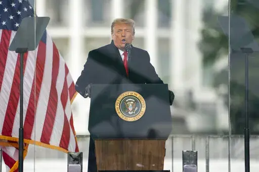 President Donald Trump speaks during a rally protesting the electoral college certification of Joe Biden as President in Washington, Jan. 6, 2021. Members of the House committee investigating the events of Jan. 6 will hold their first prime time hearing Thursday, Jan. 9, to share what they have uncovered about former President Trump’s efforts to overturn the results of the 2020 election, culminating in the deadly storming of the Capitol building. (AP Photo/Evan Vucci, File)