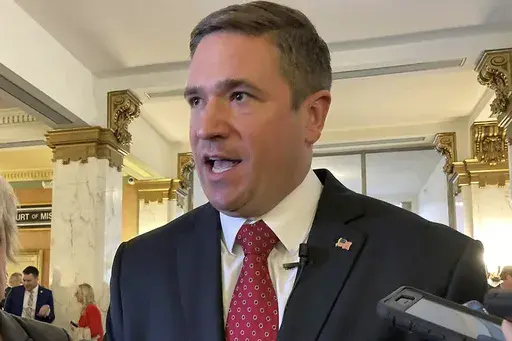 Republican Missouri Attorney General Andrew Bailey speaks to reporters after taking the oath of office in Jefferson City, Mo., Jan. 3, 2023. A Kansas City Council committee will consider a resolution on Wednesday, May 10, 2023, that would designate the city as a sanctuary for people seeking or providing gender-affirming care, even as the state's attorney general is proposing a new restrictions on the procedures for adults and children. (AP Photo/David A. Lieb, File)