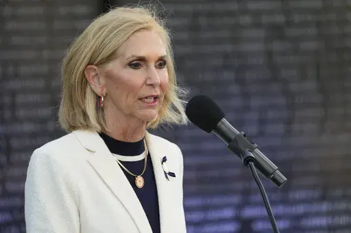 Mississippi Attorney General Lynn Fitch speaks at the Mississippi Fallen Officers Candlelight Vigil at the Capitol Complex in Jackson, Miss., on May 14, 2024. Fitch announced Monday, July 29, that a grand jury in Hancock County, Miss., did not to bring charges against a deputy who shot and killed a man in 2022. (AP Photo/Rogelio V. Solis, File)
