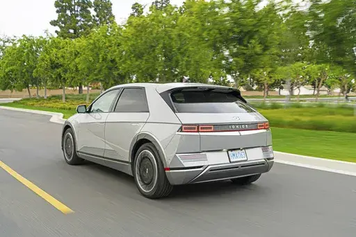 This photo provided by Hyundai shows the 2023 Hyundai Ioniq 5, which was named the Edmunds Top Rated Electric SUV for 2023. (Courtesy of Hyundai Motor America via AP)